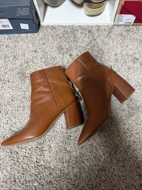 Steve Madden Cognac Pointed Toe Block Heel Ankle Boots